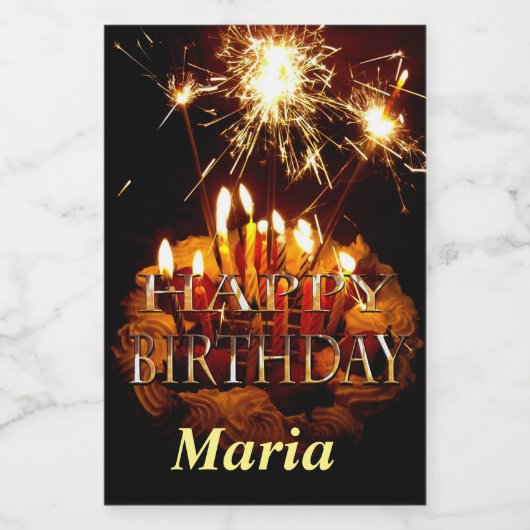 Gelukkige verjaardagstaart met sterretjes, wijn etiket (Enkel label)