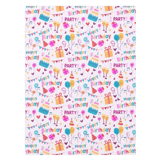 Gelukkige verjaardagstaart print tafelkleed (Voorkant)