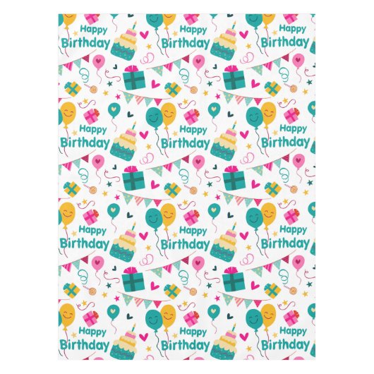 Gelukkige verjaardagstaart print tafelkleed (Voorkant)