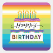 Gelukkige Verjaardagstaart Regenboog Vierkante Sticker (Voorkant)