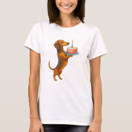Gelukkige verjaardagstaart teckel puppy wiener hon t-shirt