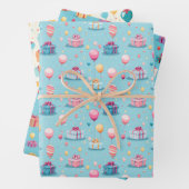 Gelukkige Verjaardagstaarten Ballons Patroon Gift Inpakpapier Vel (In situ)