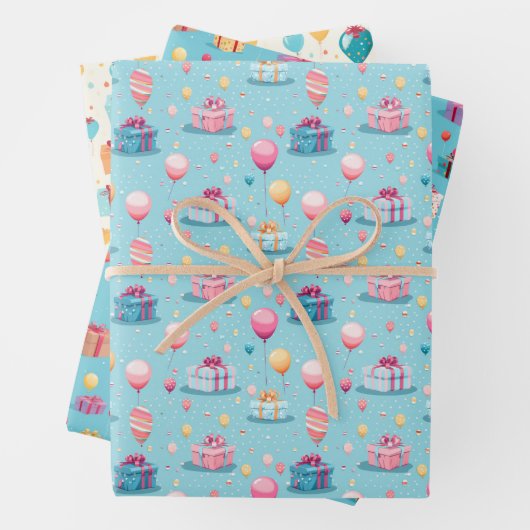 Gelukkige Verjaardagstaarten Ballons Patroon Gift Inpakpapier Vel (In situ)