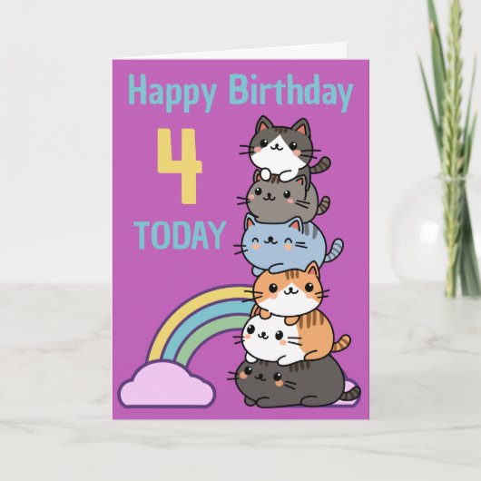 Gelukkige verjaardagstack van katten met leeftijd kaart (Voorkant)