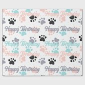Gelukkige verjaardagstekst, hondenpootafdrukken pa cadeaupapier (Vlak)