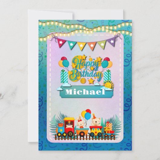 Gelukkige Verjaardagstrein met Leuke Dieren Wensen (Voorkant)