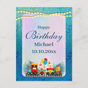 Gelukkige Verjaardagstrein met Leuke Dieren Wensen Briefkaart