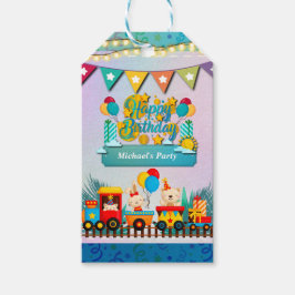 Gelukkige Verjaardagstrein met Leuke Dieren Wensen Cadeaulabel