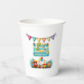 Gelukkige Verjaardagstrein met Leuke Dieren Wensen Papieren Bekers (Voorkant)