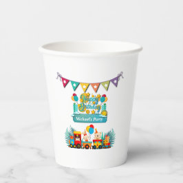 Gelukkige Verjaardagstrein met Leuke Dieren Wensen Papieren Bekers