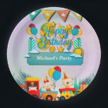 Gelukkige Verjaardagstrein met Leuke Dieren Wensen Papieren Bordje<br><div class="desc">Mijn creaties voegen een vleugje plezier toe aan een verscheidenheid aan items,  waaronder kaarten,  vernieuwende t-shirts,  stickers,  mokken,  decoratieve borden en een reeks boeiende collecties. Laten we elke verjaardag omzetten in een onvergetelijke reis van blijdschap en hartelijke wensen met mijn bijzondere design.</div>