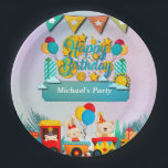 Gelukkige Verjaardagstrein met Leuke Dieren Wensen Papieren Bordje<br><div class="desc">Mijn creaties voegen een vleugje plezier toe aan een verscheidenheid aan items,  waaronder kaarten,  vernieuwende t-shirts,  stickers,  mokken,  decoratieve borden en een reeks boeiende collecties. Laten we elke verjaardag omzetten in een onvergetelijke reis van blijdschap en hartelijke wensen met mijn bijzondere design.</div>