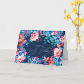 Gelukkige Verjaardagstuin Bloemen Roze Marine Blau Kaart (Gele Bloem)