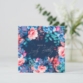 Gelukkige Verjaardagstuin Floral Blush Navy Blue Kaart (Staand voorkant)