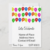 Gelukkige Verjaardagsuitnodiging Kleurrijke Ballon Kaart (Achterkant)