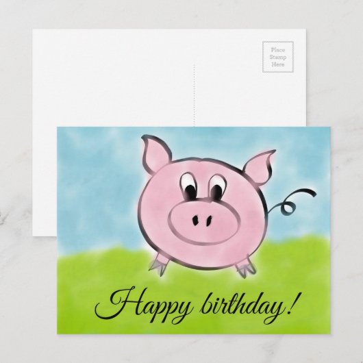 Gelukkige verjaardagsvarken briefkaart (Voorkant / Achterkant)