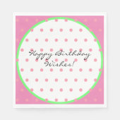 Gelukkige Verjaardagswensen Groene Roze Polka Dots Servet (Voorkant)