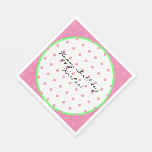 Gelukkige Verjaardagswensen Groene Roze Polka Dots Servet (Hoek)