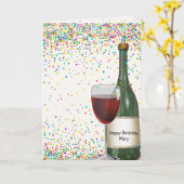 Gelukkige Verjaardagswijnfles Kaart (Gele Bloem)