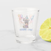 Gelukkige Verjaardagszak met cupcake en ballonnen Shot Glas (Achterkant)