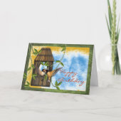 Gelukkige Verjaardagszwaluwen bij vogelhuis met wi Kaart (Voorkant)