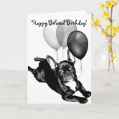 Gelukkige Verlate Verjaardag Franse Bulldog Kaart (Gele Bloem)