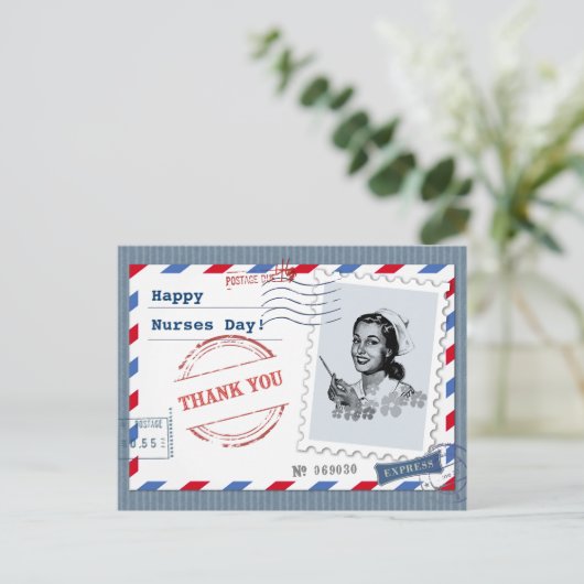 Gelukkige Verpleegkundigen Dag. retro-verpleegster Briefkaart (Staand voorkant)