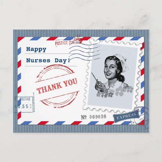 Gelukkige Verpleegkundigen Dag. retro-verpleegster Briefkaart (Voorkant)