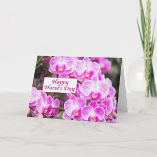 Gelukkige Verpleegstersdag Met Paarse Orchideeën Kaart