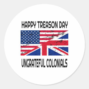 Gelukkige Verraad Dag ondankbare kolonialen Grappi Ronde Sticker