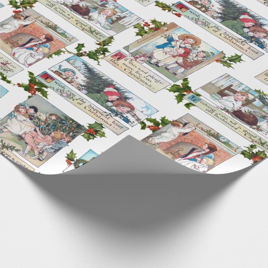 Gelukkige Victoriaans Kinderen met Kerstmisgroeten Cadeaupapier (Hoek)