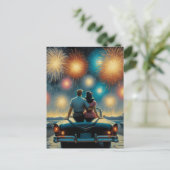 Gelukkige vierde juli | 1950's Paar Vuurwerk Briefkaart (Staand voorkant)