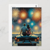 Gelukkige vierde juli | 1950's Paar Vuurwerk Briefkaart (Voorkant / Achterkant)