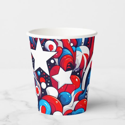 Gelukkige vierde juli | Abstracte sterren en strep Papieren Bekers (Voorkant)