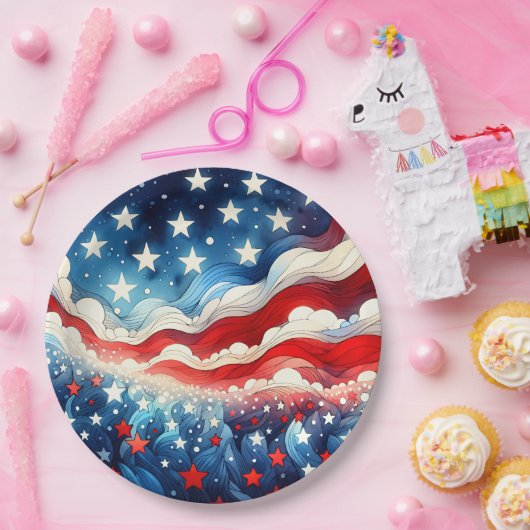 Gelukkige vierde juli | Patriottische sterren en s Papieren Bordje (Feest)