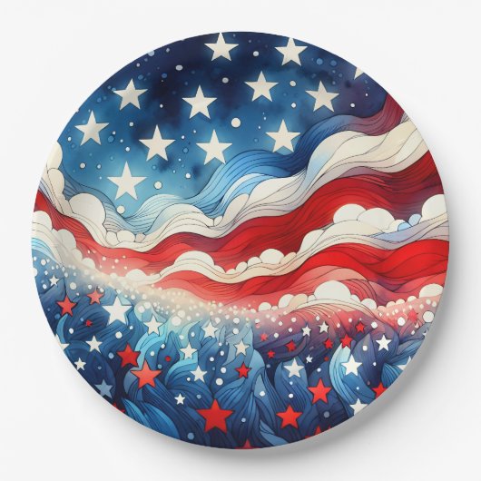 Gelukkige vierde juli | Patriottische sterren en s Papieren Bordje (Voorkant)