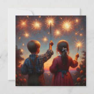 Gelukkige Vierde Kinderen met Sparklers Gepersonal Kaart