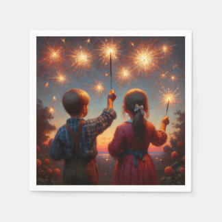 Gelukkige Vierde Kinderen met Sparklers Gepersonal Servet