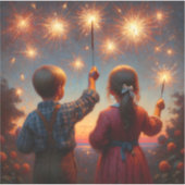 Gelukkige Vierde Kinderen met Sparklers Gepersonal Sticker (Voorkant)