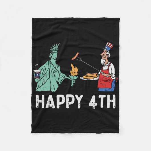 Gelukkige vierde standbeeld van Liberty oom Sam gr Fleece Deken (Voorkant)