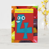 Gelukkige vierde verjaardag 4e verjaardag draaien kaart (Gele Bloem)