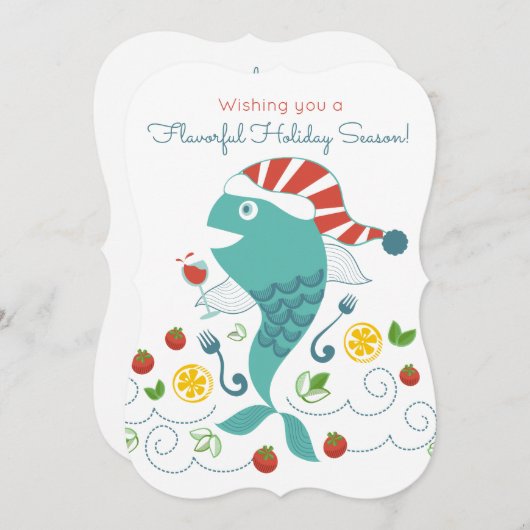 Gelukkige vis wijn chef restaurant catering Kerstm Feestdagenkaart (Voorkant / Achterkant)