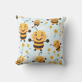 Gelukkige vliegende bij met een gele en zwarte str kussen