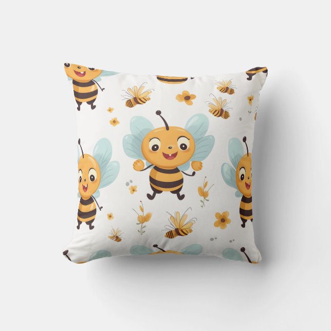 Gelukkige vliegende bij met een gele en zwarte str kussen (Voorkant)