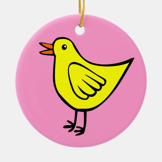 Gelukkige Vogel - Geel en Roze Keramisch Ornament (Voorkant)