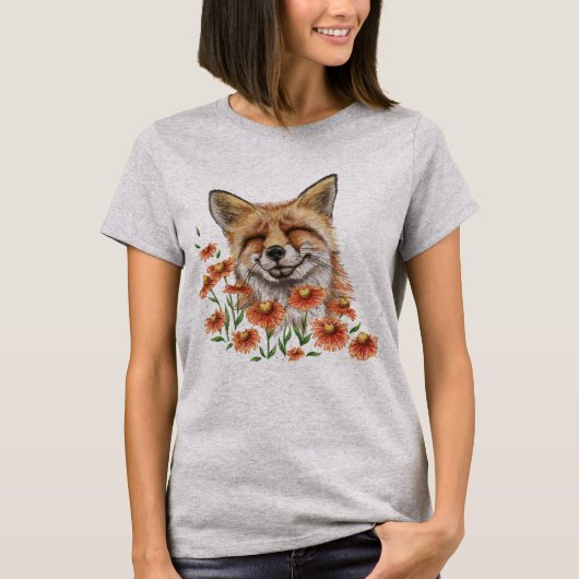 Gelukkige vos in bloemen t-shirt (Voorkant)
