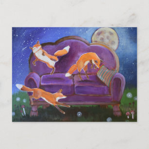 Gelukkige Vossen Schattige Whimsical Kunst Briefkaart