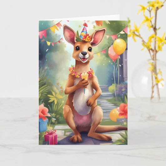 Gelukkige, vreugdevolle kangoeroe vieren | KAART (Gele Bloem)