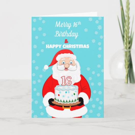 Gelukkige Vrolijke 16e Verjaardag Kerstman Kaart (Voorkant)