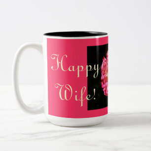 Gelukkige Vrouw! Gelukkig Leven. Koffiekopjes Vale Tweekleurige Koffiemok